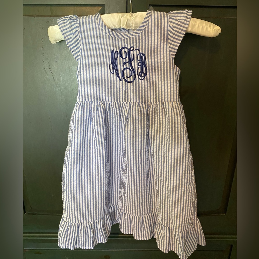 Love That Cotton seersucker boutique dress with NFB monogram size 5t